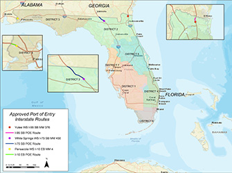 Florida Interstate Port of Entry Map